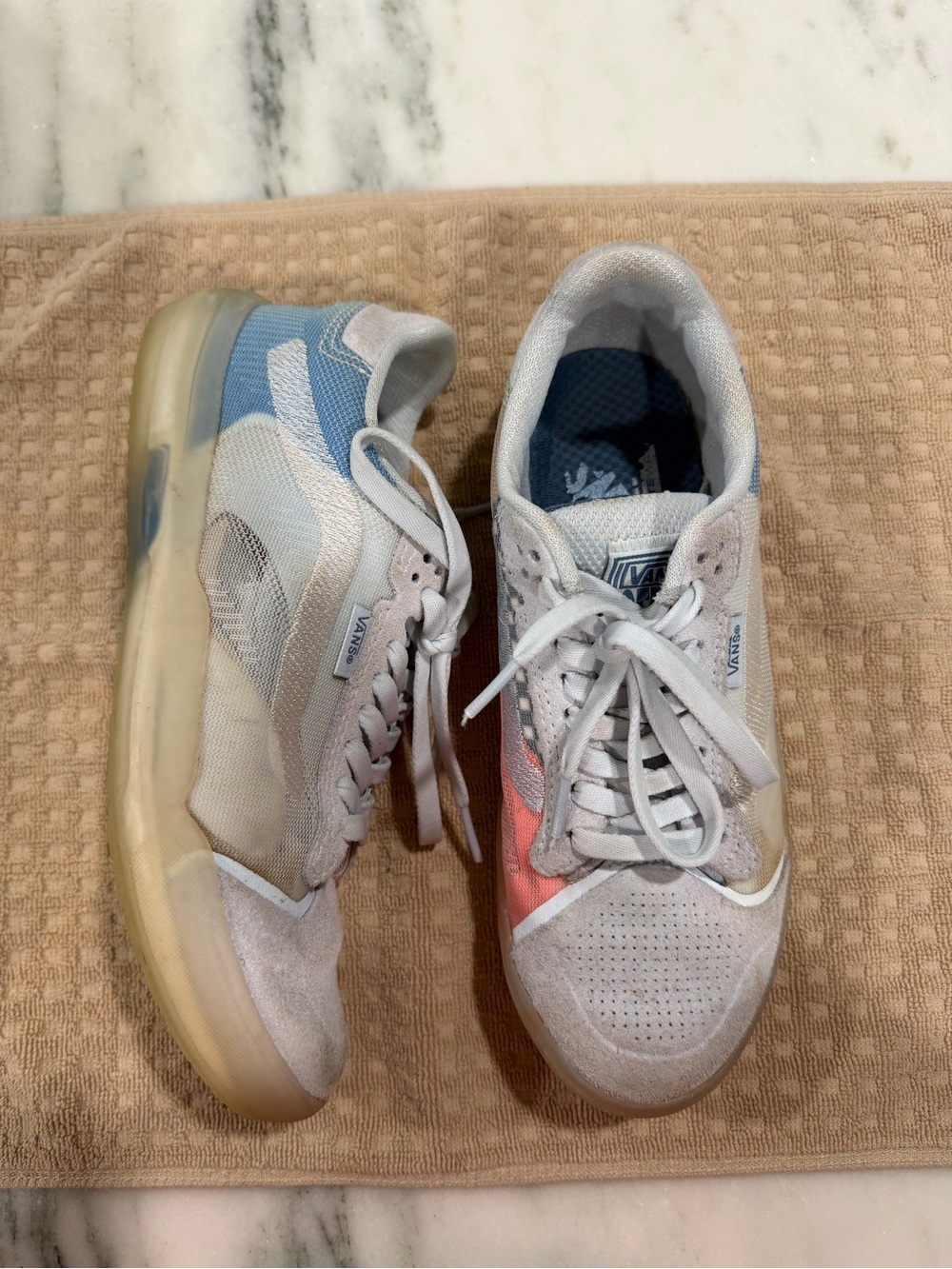 Vans Kids Light Gray Sneakers with Blue & Coral Accents
